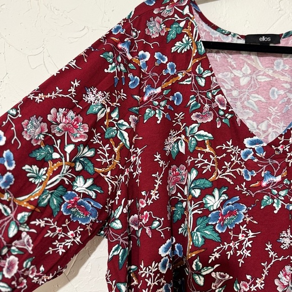 Ellos Plus Size Women's Inverted Front Pleat Maroon Red Floral Tunic Sz 3X 30-32 - Picture 10 of 11